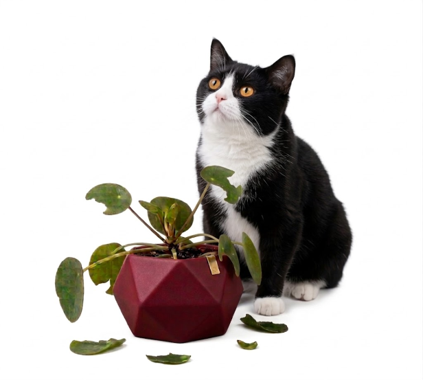 kočka s&nbsp;květináčem